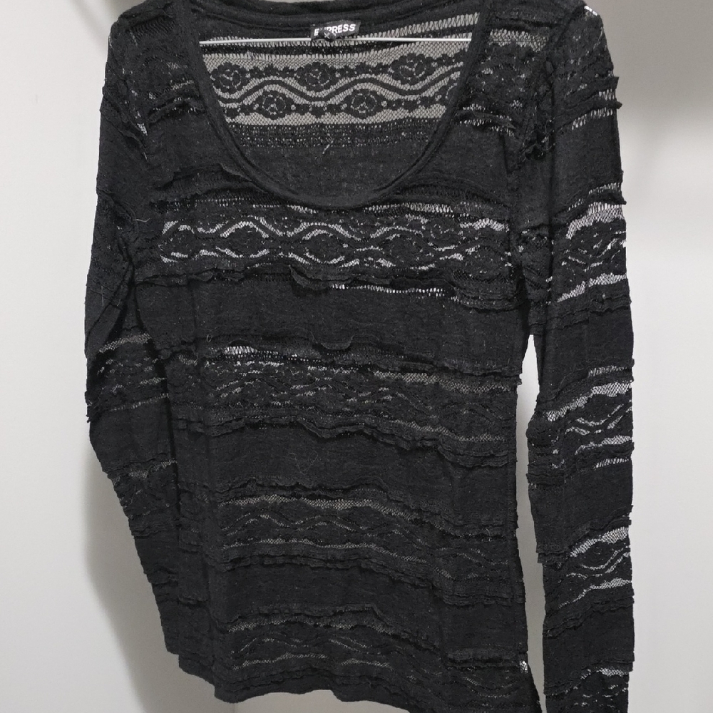 Express Black Lace Long Sleeve Top